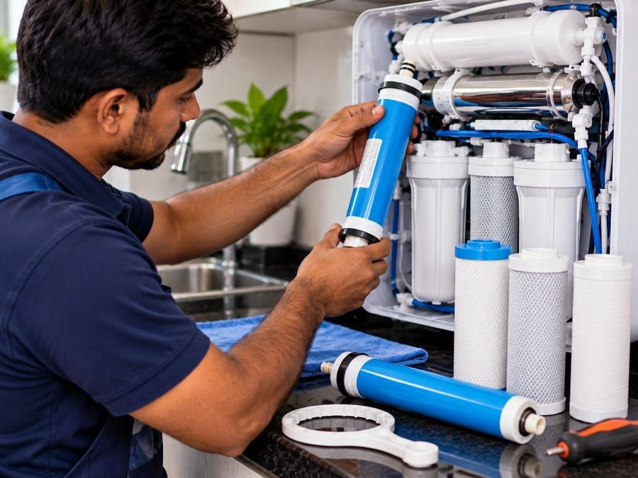 RO membrane and filter change in Patna – technician replacing the RO membrane